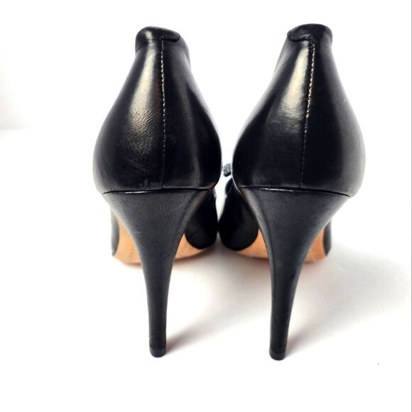Alice + Olivia Rhinestone Bow Leather Black Pump Heels Size 37.5 - Picture 5 of 8